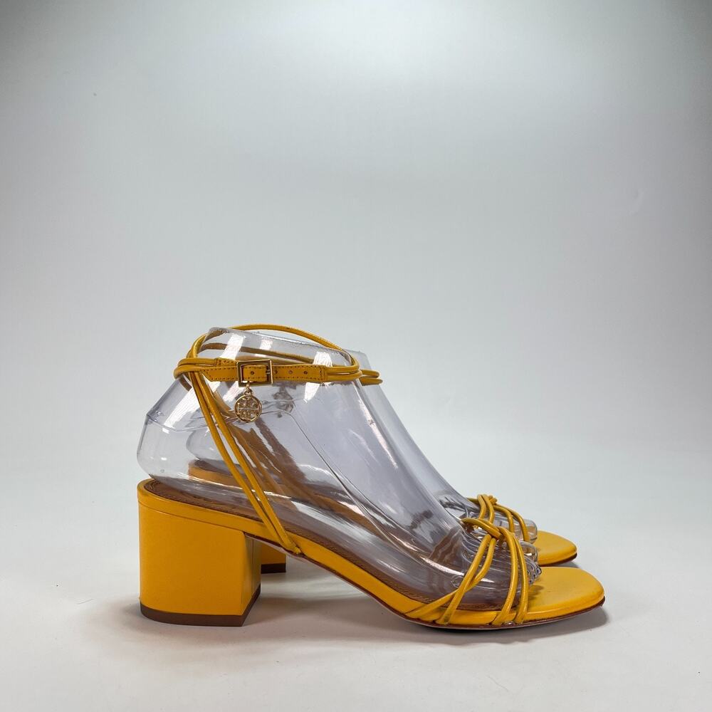 Tory Burch Yellow Multi Strap Leather Buckle Block Heel Sandals Women's Size 7M